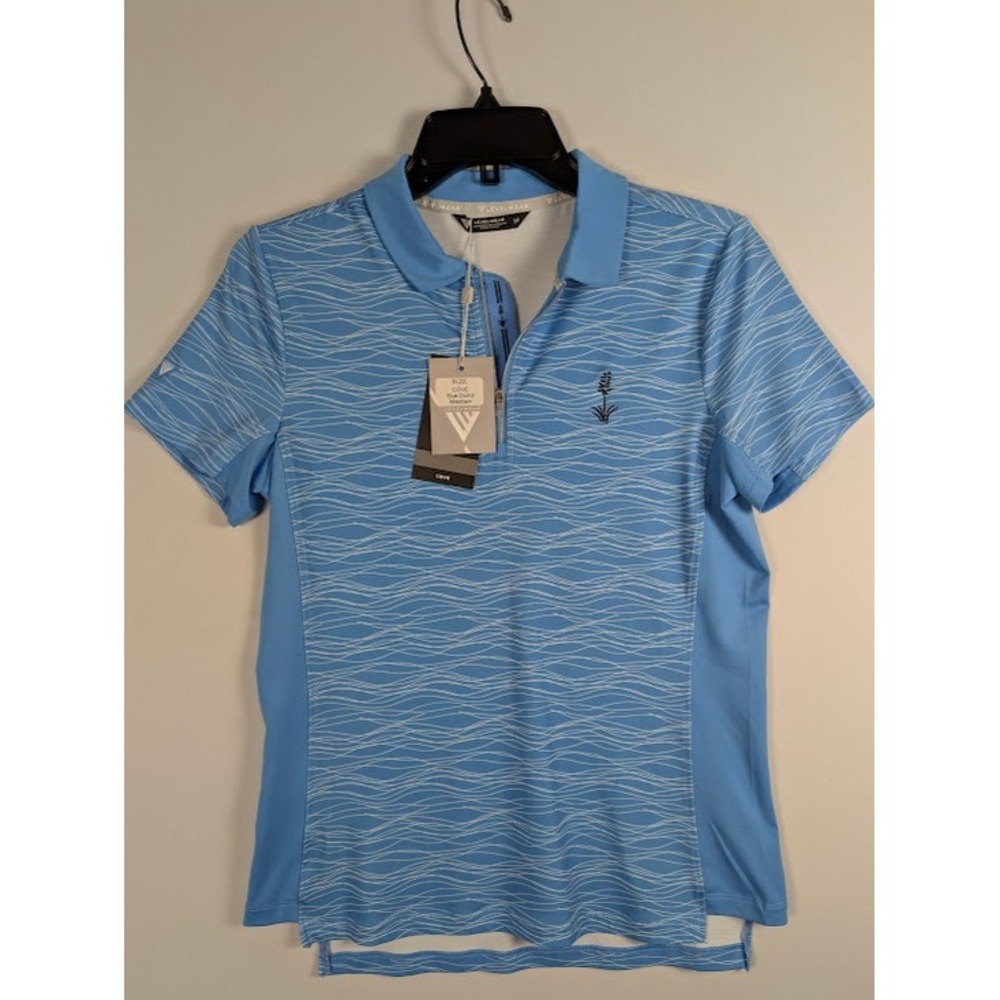 Levelwear Cove Golf Polo Womens Small Aqua Blue Wave Print Quarter Zip NWT